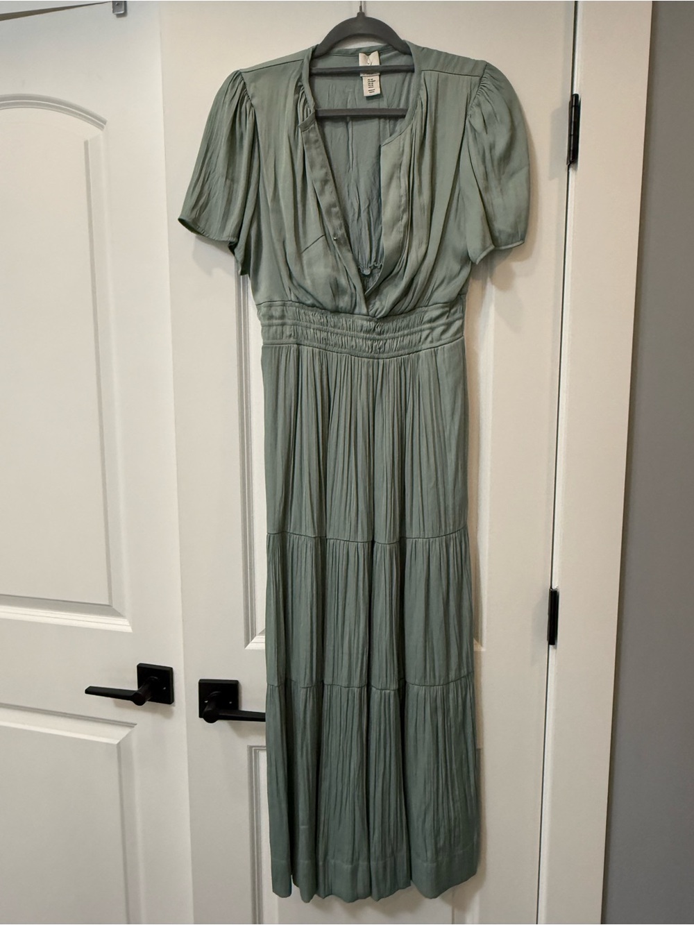 Joie Sage Green Pleated Maxi Dress with V-Neck